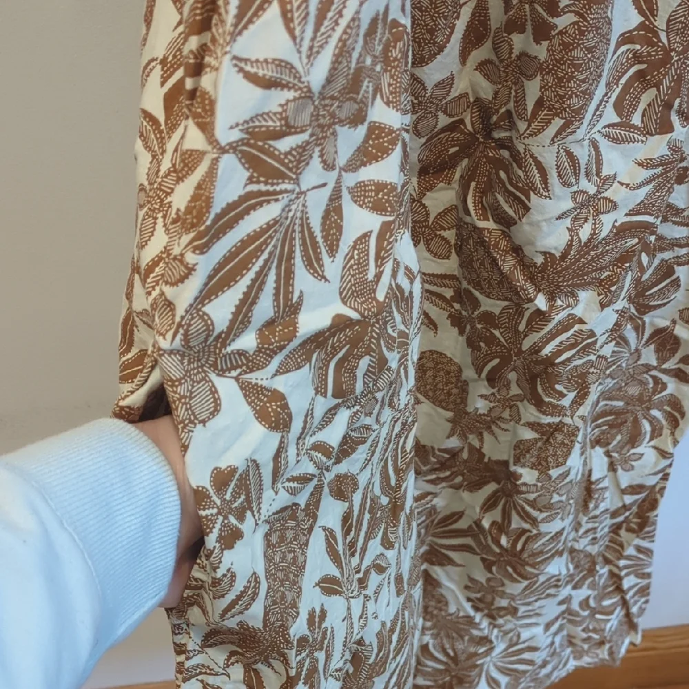 A.N.A Brown Cream floral cotton Midi Sun Dress Resort Boho Festival Size Large - Picture 4 of 7